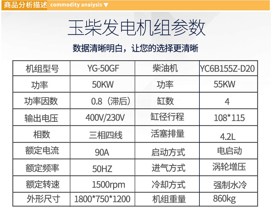 玉柴50kw柴油发电机组参数