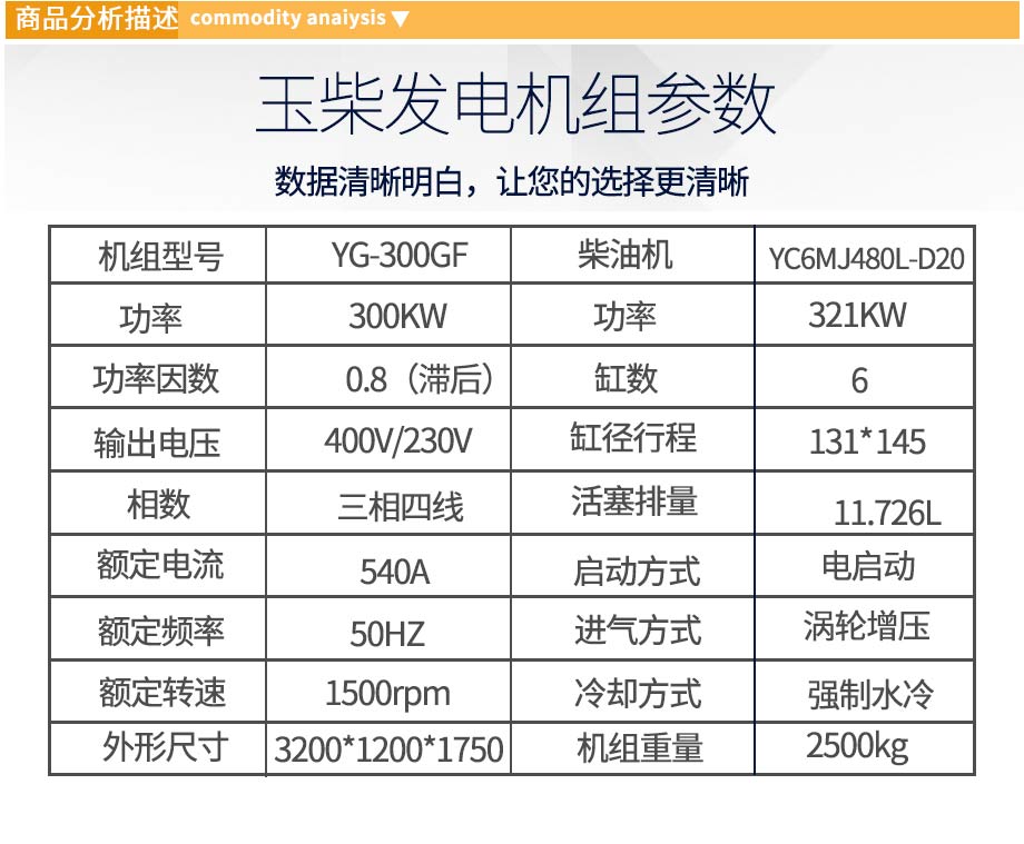 玉柴300KW柴油发电机组参数